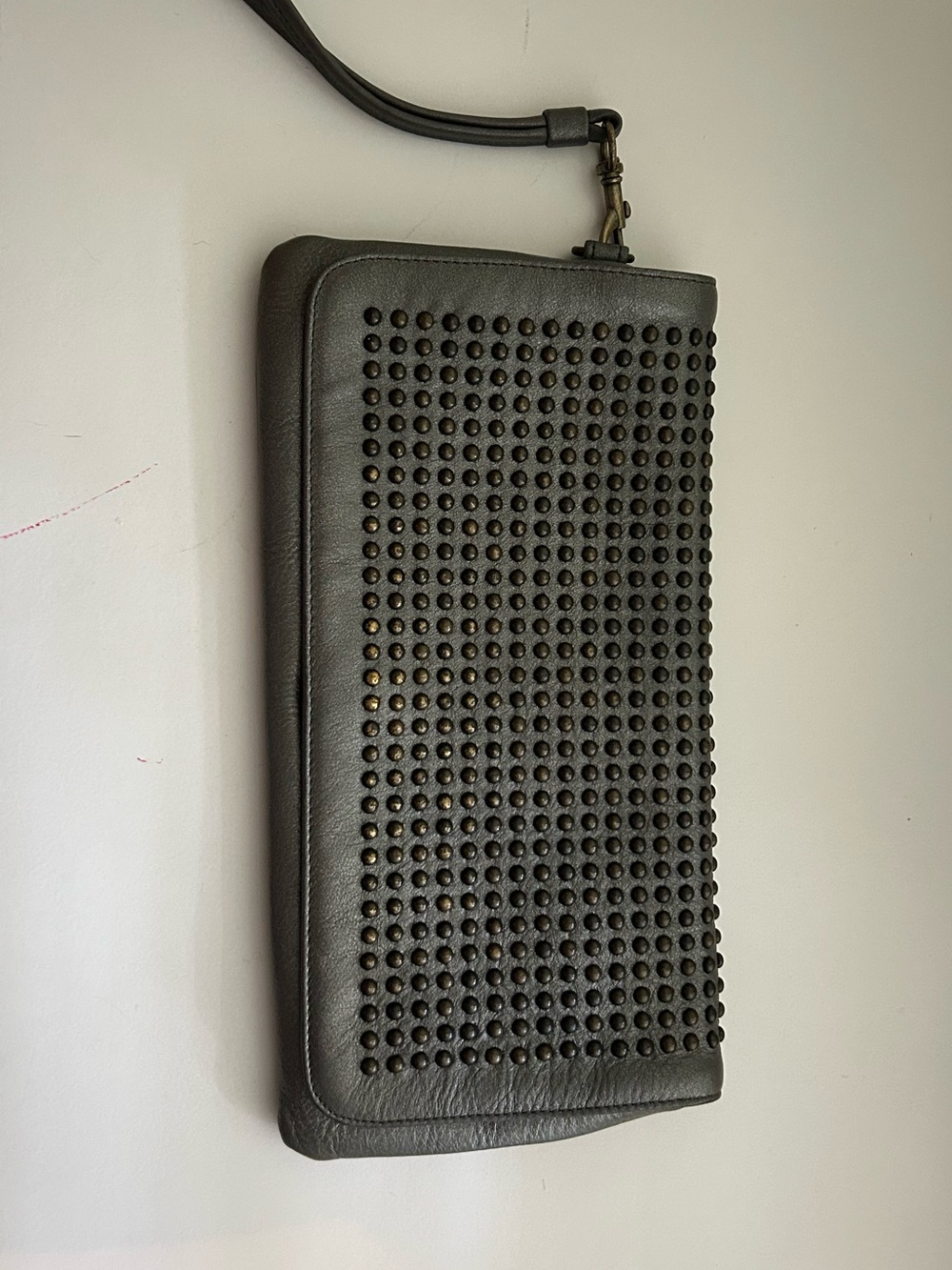 EILEEN FISHER Studded Leather Wristlet Clutch - Gray